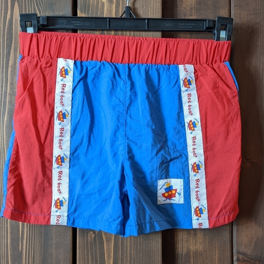 Vintage Red and Blue Tugboat  Swim Trunks